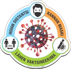Hoian distantsi. Kannan maski. Lähen vaktsineerima. Kuidas ennast kaitsta raske COVID-19 viirusesse haigestumise eestl. KLEEBIS