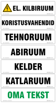 INFOKLEEBIS. Ruumide ustele 300x75mm (kleebis kaitsekilega kaetud). Ruumi nimetus. Vali sobiv tekst või kirjuta ise.