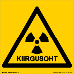 Kiirgusoht (tekstiga). Radioaktiivne aine. Radioaktiivset ainet sisaldav seade. Radioaktiivsest ohutus teavitav märgis (ART371).