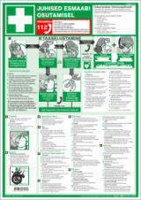 Esmaabiplakat "Juhised esmaabi osutamisel" eesti, vene ja inglise keeles. First Aid Guide poster.