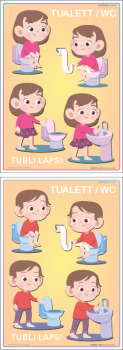 Lapsed tualetis / WC. Poisi ja trüdrukuga kujundused. Sobib lasteaedadesse.