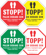 PÕRANDAKLEEBIS: Stopp! Palun oodake siin (EST+ENG+RUS) 290x290mm. Distantsmärgid. U2020