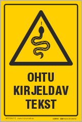 KIRJUTA OMA TEKST. Roomajate oht rästiku piktogrammiga kollane märgis.