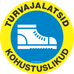 Põrandakleebis: turvajalatsite kohustus (ø300, 400, 500mm)