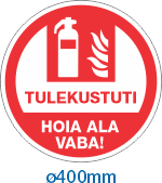 Põrandakleebis: Tulekustuti. Hoia ala vaba! ø300,400, 500mm. Piirangu ala tähistamine.