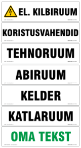INFOKLEEBIS. Ruumide ustele 300x75mm (kleebis kaitsekilega kaetud). Ruumi nimetus. Vali sobiv tekst või kirjuta ise.