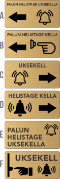 Uksekell horisontaalne (100x50, 75x37 ja 50x25mm) metallist, kuldne taust